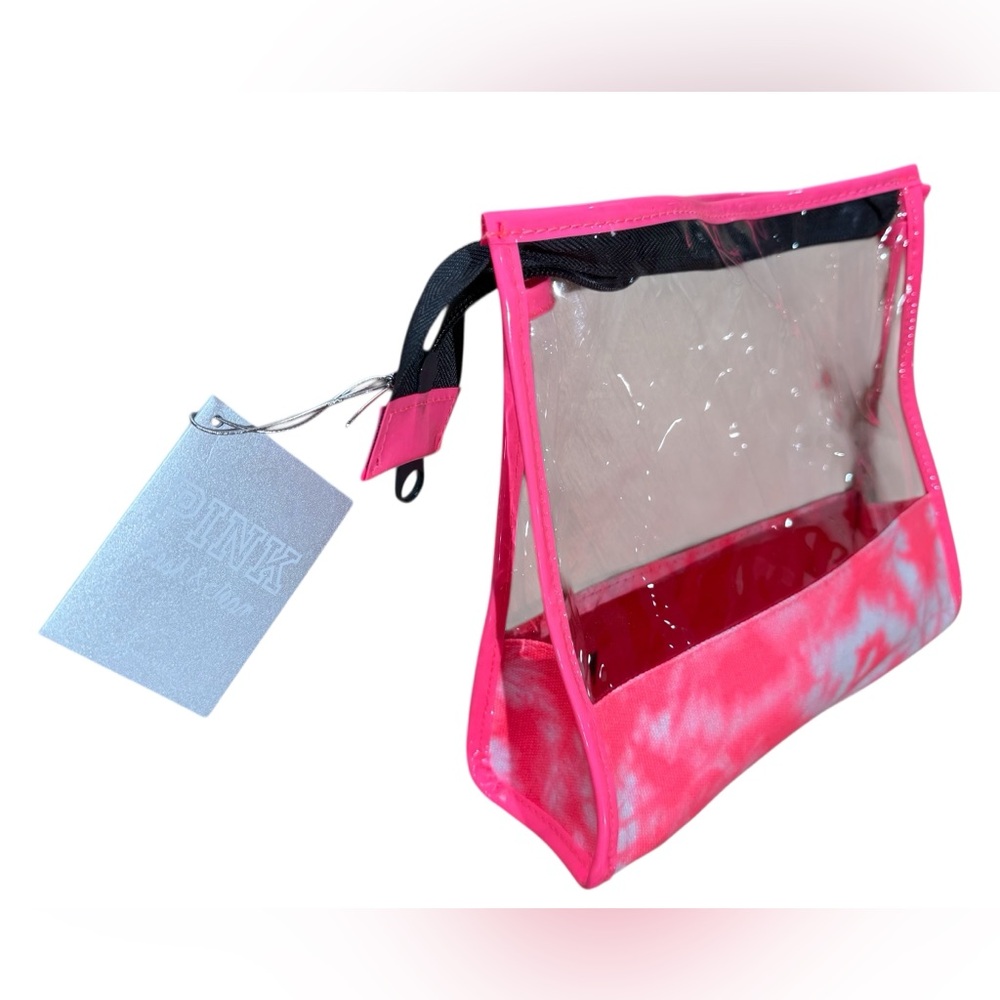 PINK Victoria's Secret Hot Pink Tie-Dye Clear Cosmetic Bag